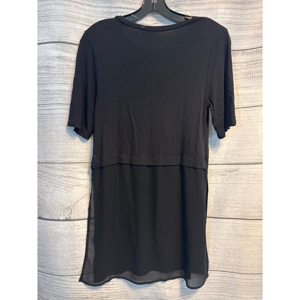 BCBGeneration Black Short Sleeve Layered Tunic Top With Sheer Bottom Panel Size - Picture 2 of 3